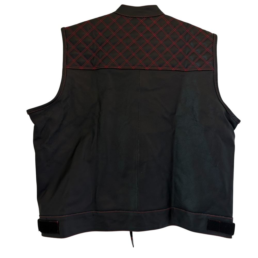Jackets4Bikes Black Leather Biker Vest Red Quilted Stitching Gun Pocket 2XL NEW - Picture 4 of 13
